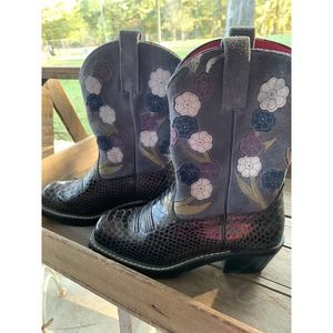Ariat Womens Doll Baby Suede Floral Snakeskin Square Toe Cowboy Boots Size 8 US
